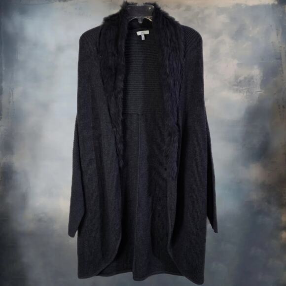 Joie Cardigan Womens M Fur Collar Quiet Luxury Old Money Parisian Chic Gray Knit - Picture 4 of 8